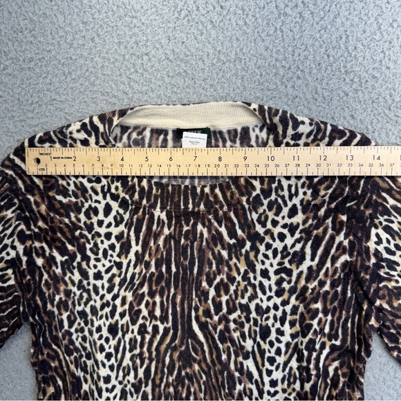 J Crew Merino Wool Top Womens Small Brown Animal Print Leopard 3/4 Sleeve Casual - Picture 7 of 8